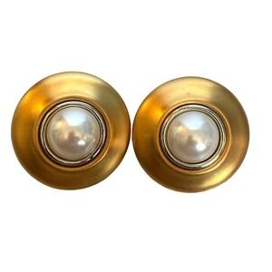 Anne Klein Couture rare 1980s vintage discs & white cabochon clip on earrings OS